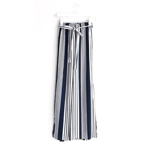 Wide leg navy striped high rise paper bag pants